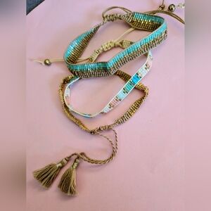 Wrapped Up With You Bohemian Beaded Bracelet Set Of 3 Woven BNIB Aqua Multi